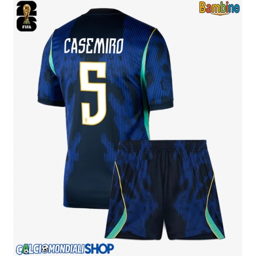 Maglie da calcio Brasile Casemiro #5 Seconda Maglia Bambino Mondiali 2026  Manica Corta + Pantaloni corti)